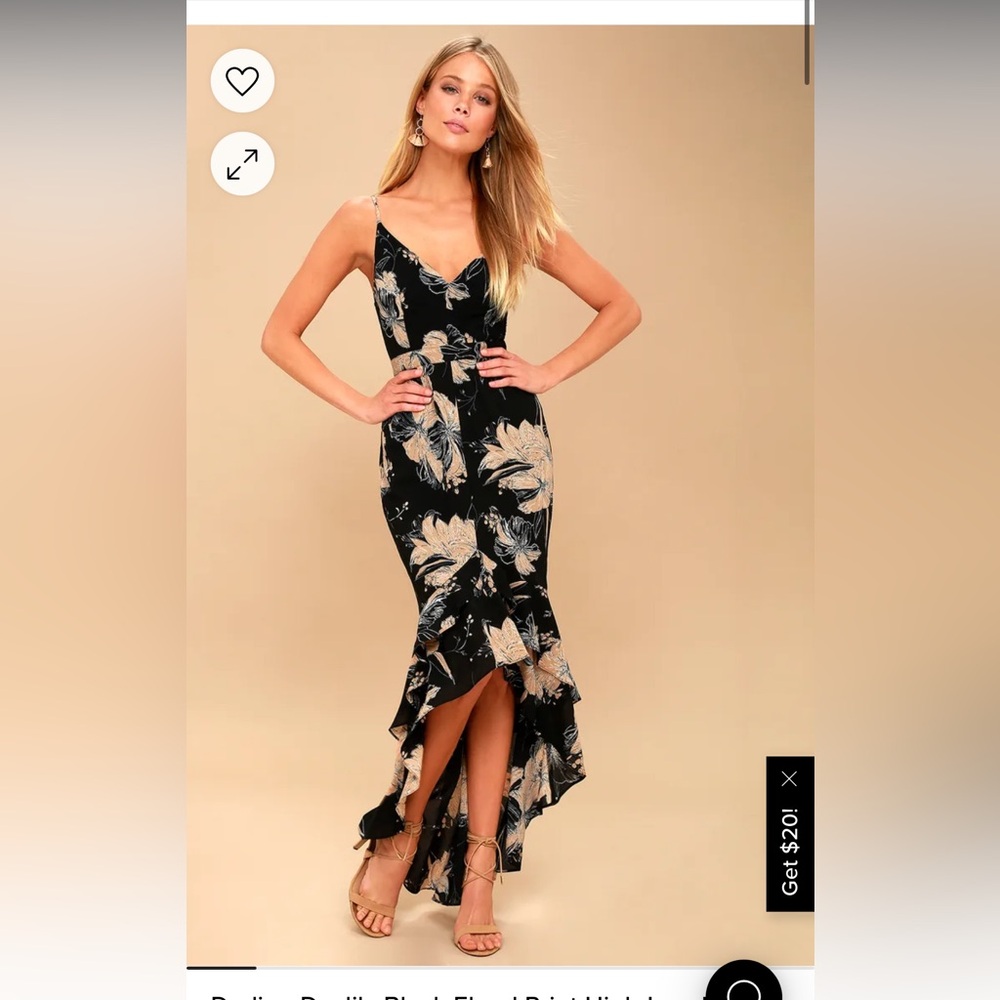 Lulus black floral high low dress medium